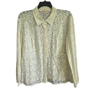 MICHAEL KORS Cream Lace Button Down Shirt 3X